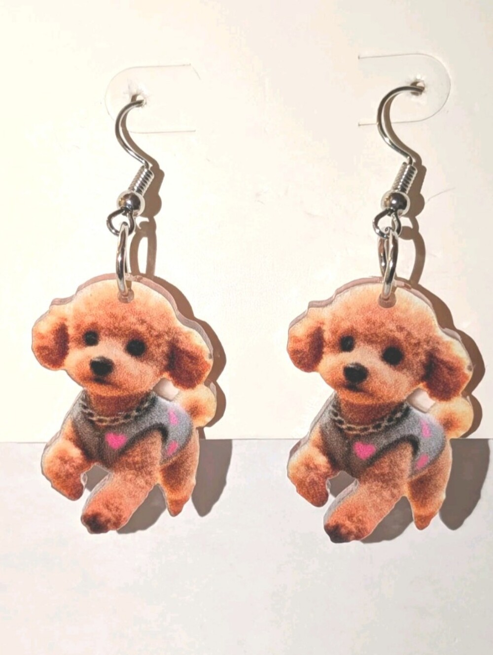 Hand Crafted Brown and Pink Puppy Dog Dangle Earrings